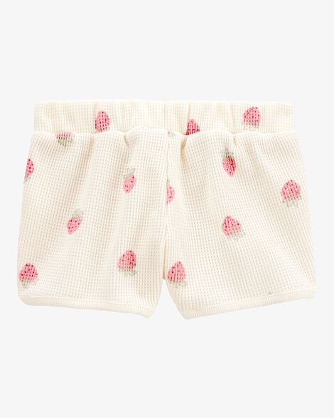  Product image 3 of Toddler Strawberry Print Waffle Knit Shorts - Ivory